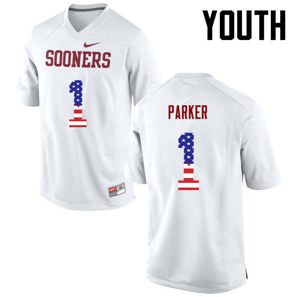 Youth Oklahoma Sooners #1 Jordan Parker College Football USA Flag Fashion Jerseys-White